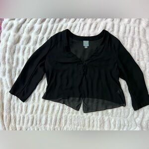 Black Sheer material. Cece button up blouse. Quarter sleeve size large